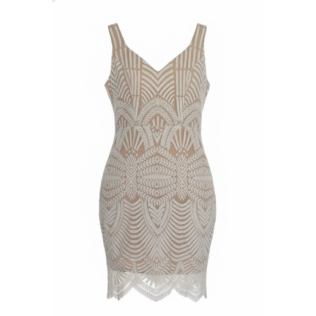 Hello Molly White Lace Overlay Bodycon Mini Dress V Neck Sleeveless Size S Us 4